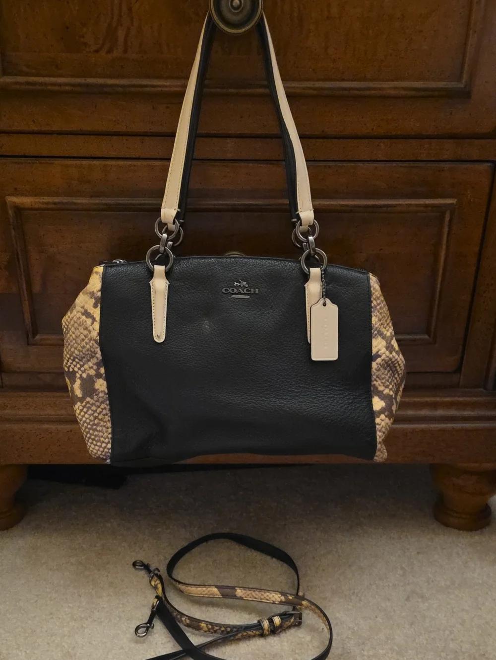 Coach Christie Carry All & Snake-embossed Leather Tote Shoulder Bag